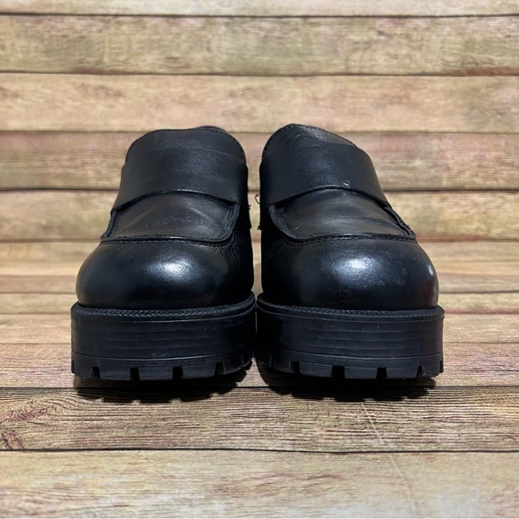 Aldo Vintage Black Leather Platform Loafers - Picture 4 of 10